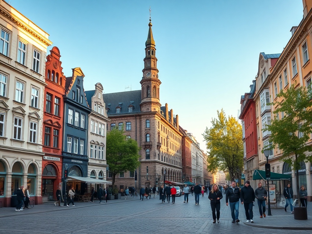 Trasa maratonu w Gdańsku z widocznymi znakami drogowymi i zawodnikami, ilustrująca wyzwania transportowe.