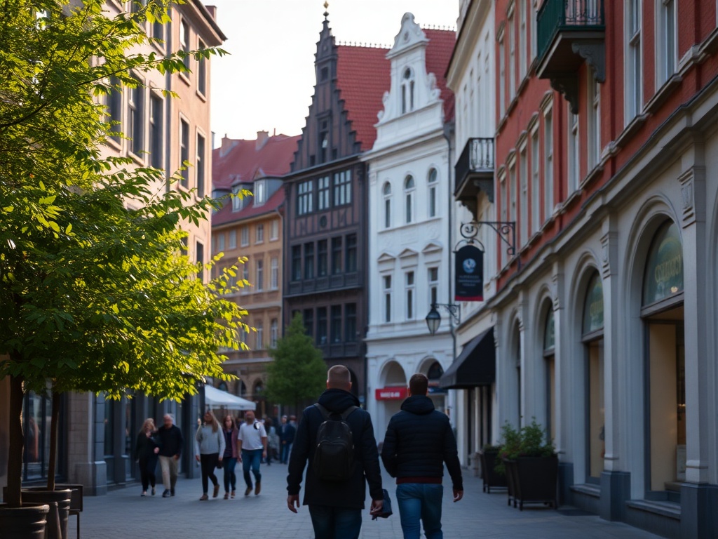 Mapa regionu pomorskiego z zaznaczonymi Gdańskiem, Słupskiem i Łebą, ilustrująca wydarzenia kulturalne i gospodarcze w regionie.