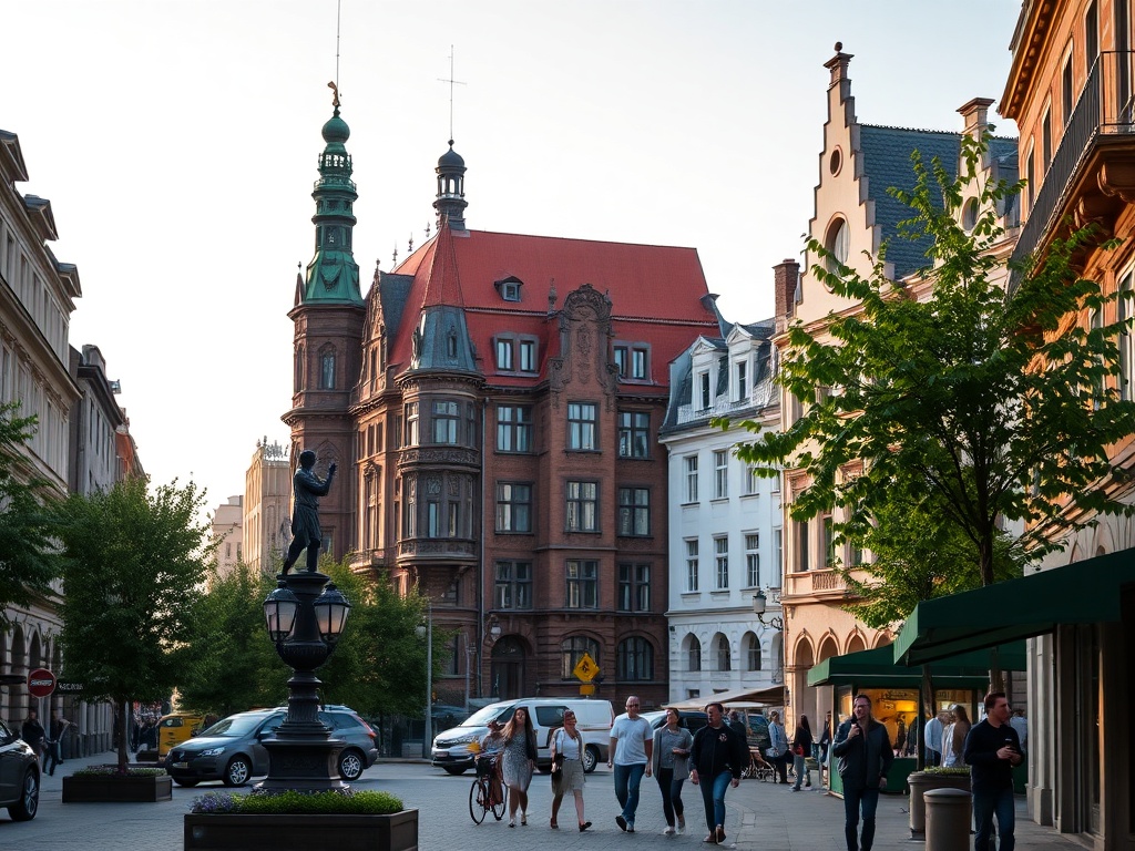 Ilustracja przedstawiająca zielony park miejski oraz symbolizująca debatę intelektualną, nawiązująca do Gdańska i tematu artykułu.