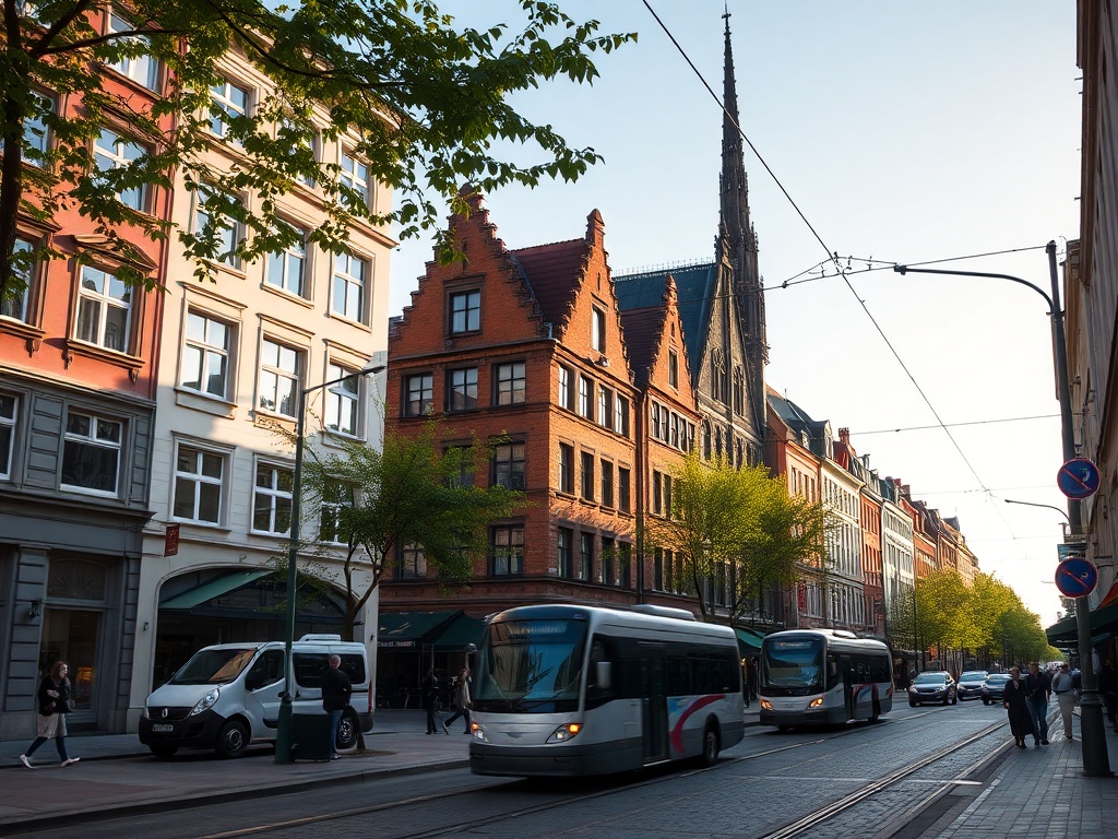 Ilustracja symbolizująca Gdańsk w 2026 roku, łącząca motywy tramwaju, stadionu i ulicy z cenami OC.